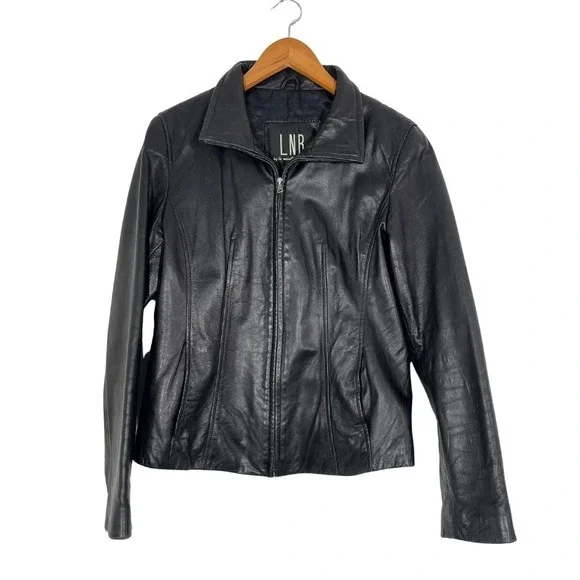 La Nouvelle Renaissance Black Genuine Leather Jacket Size L Y2K 90s Minimalist - Picture 1 of 9